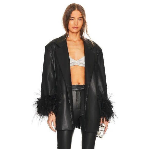 LAMARQUE Galia Faux Leather Oversized Blazer  Black Feather - Picture 2 of 6